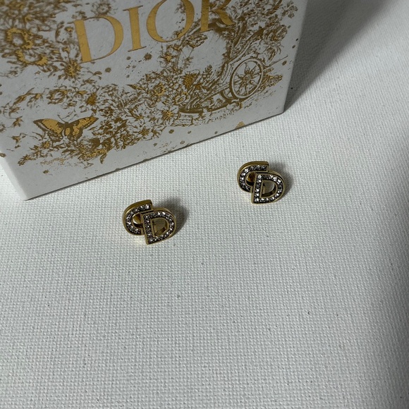 Dior Vintage Gold and Crystal CD Earrings - Picture 2 of 3